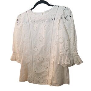 Veronica Beard Women's White Eylet Top Sz 4